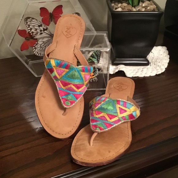 Z & L Shoes - Z & L - Vibrant Multicolor Embroidered Wedge Sandals